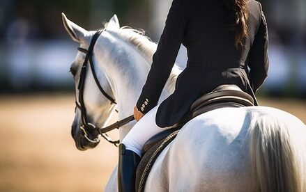 KI generiertes Bild: weißes Pferd mit Reiterin von hinten