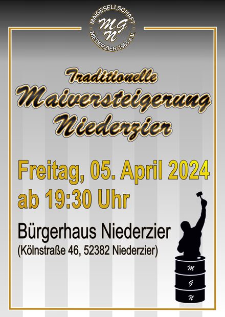 Plakat Maiversteigerung in Niederzier 2024