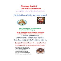 Einladung des Einladung des VDK Ortsverband Niederzier zum Grillfest